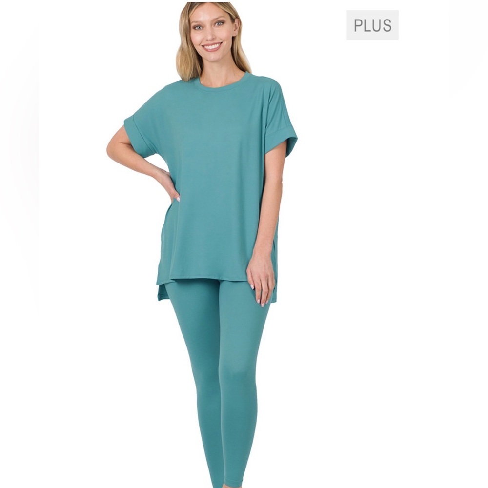 ZENANA PLUS BRUSHED MICROFIBER LOUNGEWEAR SET.  Leggings & short sleeve top set